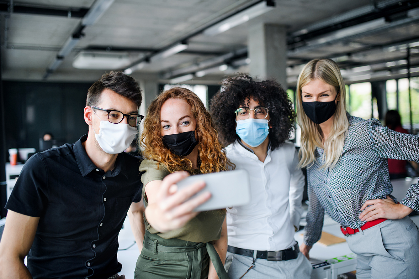 Group wearing masks